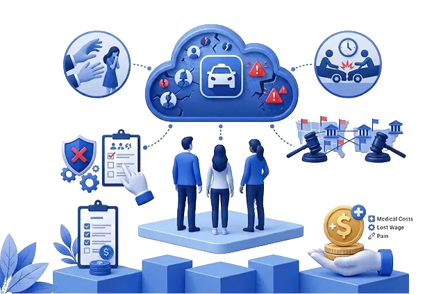 Rideshare safety and lawsuit process illustration